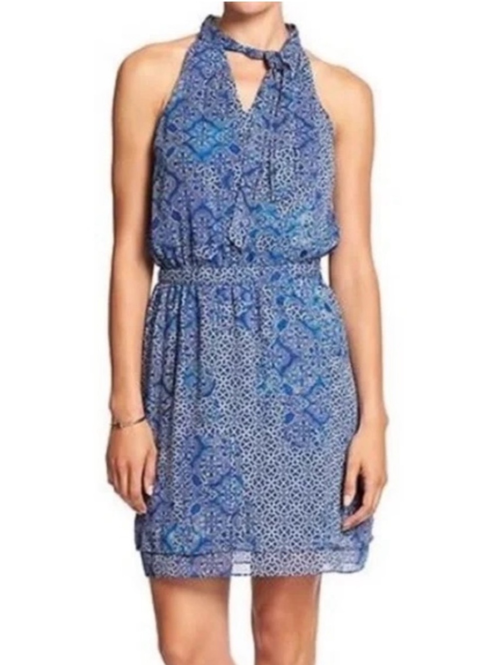 Banana Republic Blue Paisley Tie-Front Sleeveless Dress